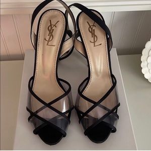 Womens YSL Black/Clear Strappy Heels Size 7.5